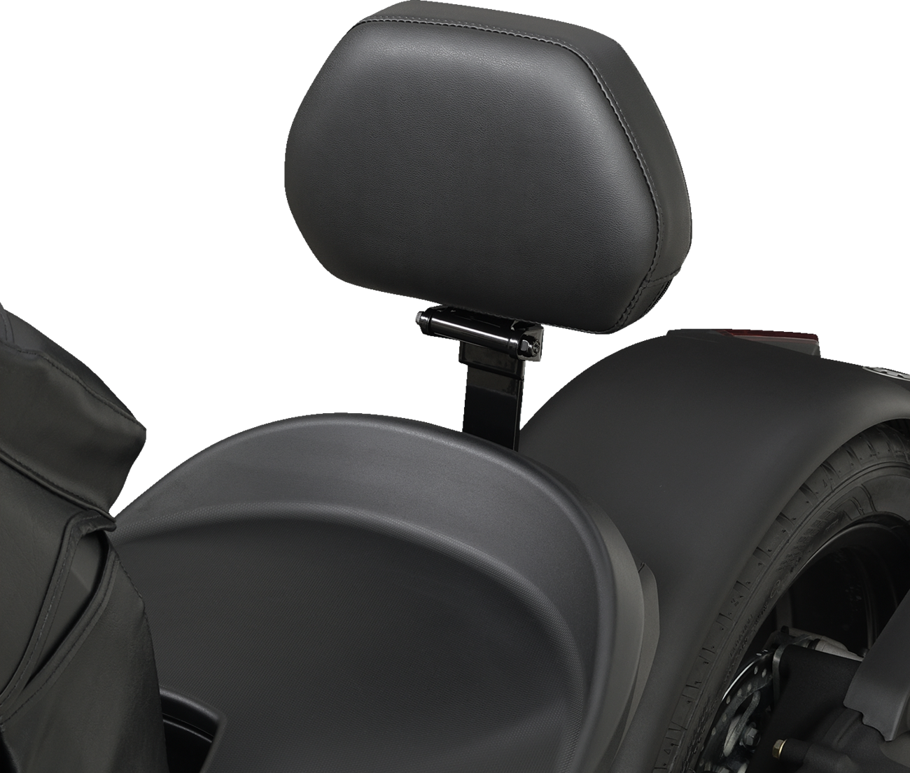 Black Show Chrome quick-detach backrest for Ryker 2020-2022 engine, featuring chrome accents and secure mounting.
