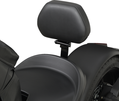 Black Show Chrome quick-detach backrest for Ryker 2020-2022 engine, featuring chrome accents and secure mounting.