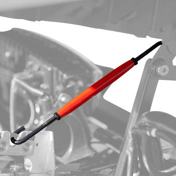 Adjustable Show Chrome hood rod for Polaris Slingshot, compatible with Bill's Exhausts model 44-110, shown mounted on vehicle.