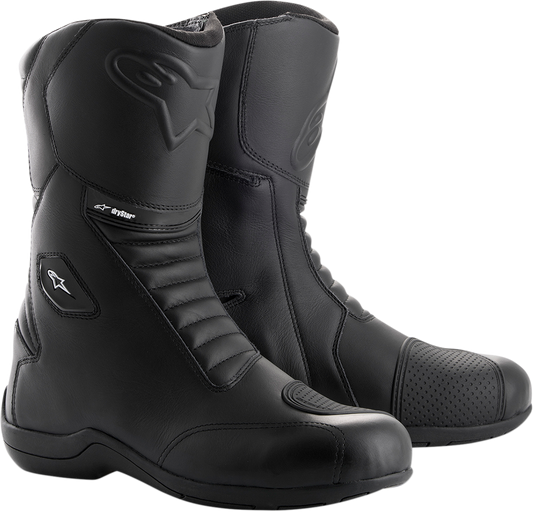 Black Alpinestars Andes v2 Drystar® motorcycle boots with reinforced soles and ankle protection, US 12 / EU 47.