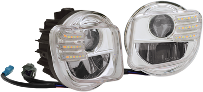 Bill's Exhausts Show Chrome LED Fog Lights Kit for Honda GL1800 motorcycle, engine-mounted with chrome finish and LED illumination