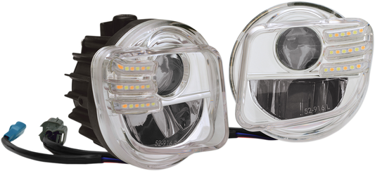 Bill's Exhausts Show Chrome LED Fog Lights Kit for Honda GL1800 motorcycle, engine-mounted with chrome finish and LED illumination