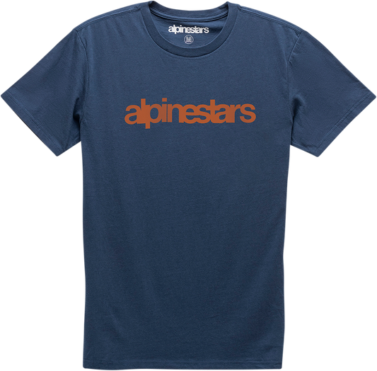 Alpinestars Heritage Word T-Shirt in navy and red, 2XL, featuring bold branding and classic design, laid flat on a white background.