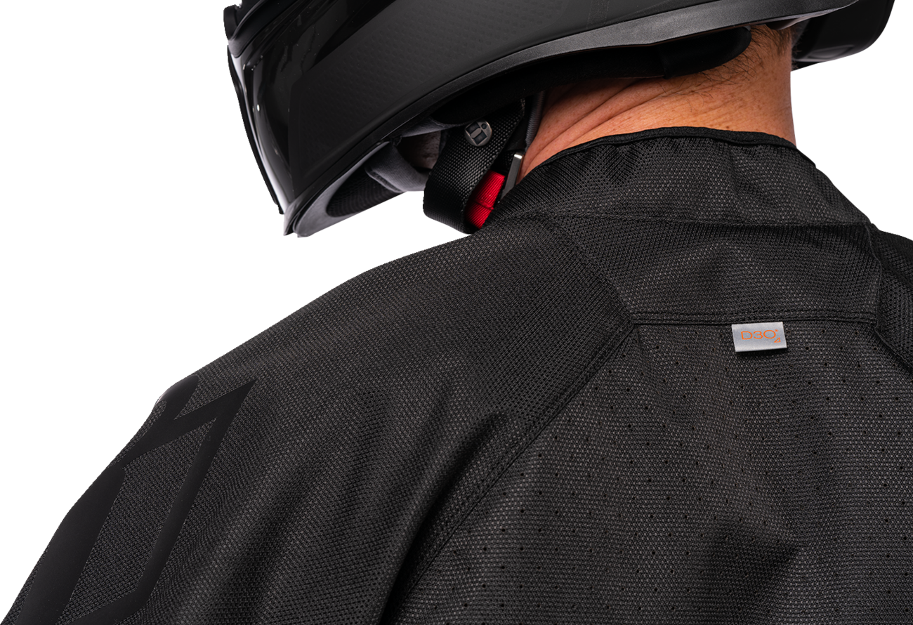 Black ICON Hooligan CE Jacket by Bill's Exhausts, medium size, shown with front zipper, durable fabric, and protective design.