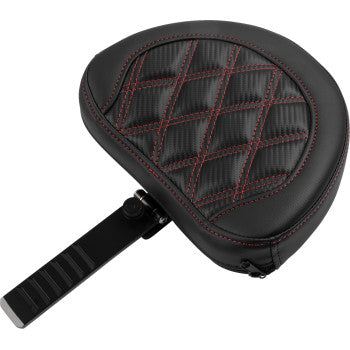 Bill's Exhausts SADDLEMEN RoadSofa™ motorcycle seat with backrest, carbon fiber finish, lattice stitch, and red stitching for FLTR/FLHX '23-'24