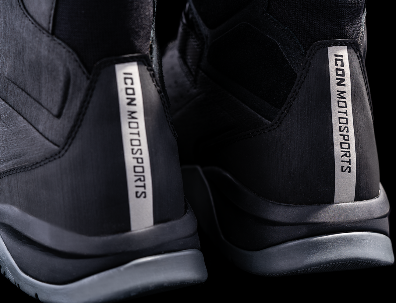 Black ICON Alcan waterproof boots by Bill's Exhausts, size 7, showing sturdy leather and waterproof design.