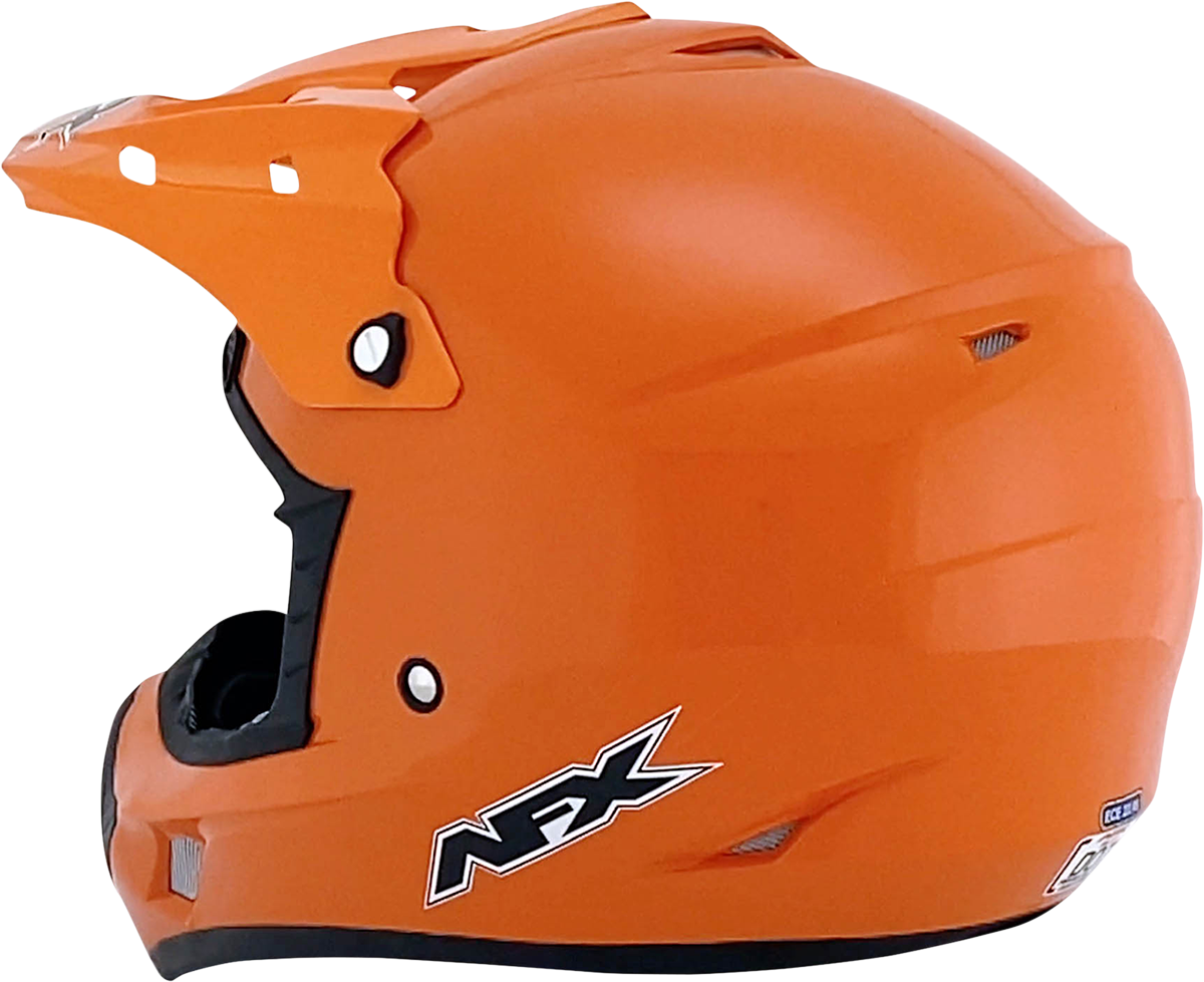 Orange AFX FX-17 motorcycle helmet in medium size with sleek design, featuring a secure chin strap and aerodynamic shape.