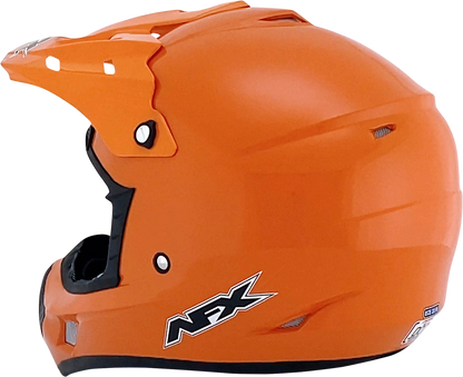 Orange AFX FX-17 motorcycle helmet in medium size with sleek design, featuring a secure chin strap and aerodynamic shape.