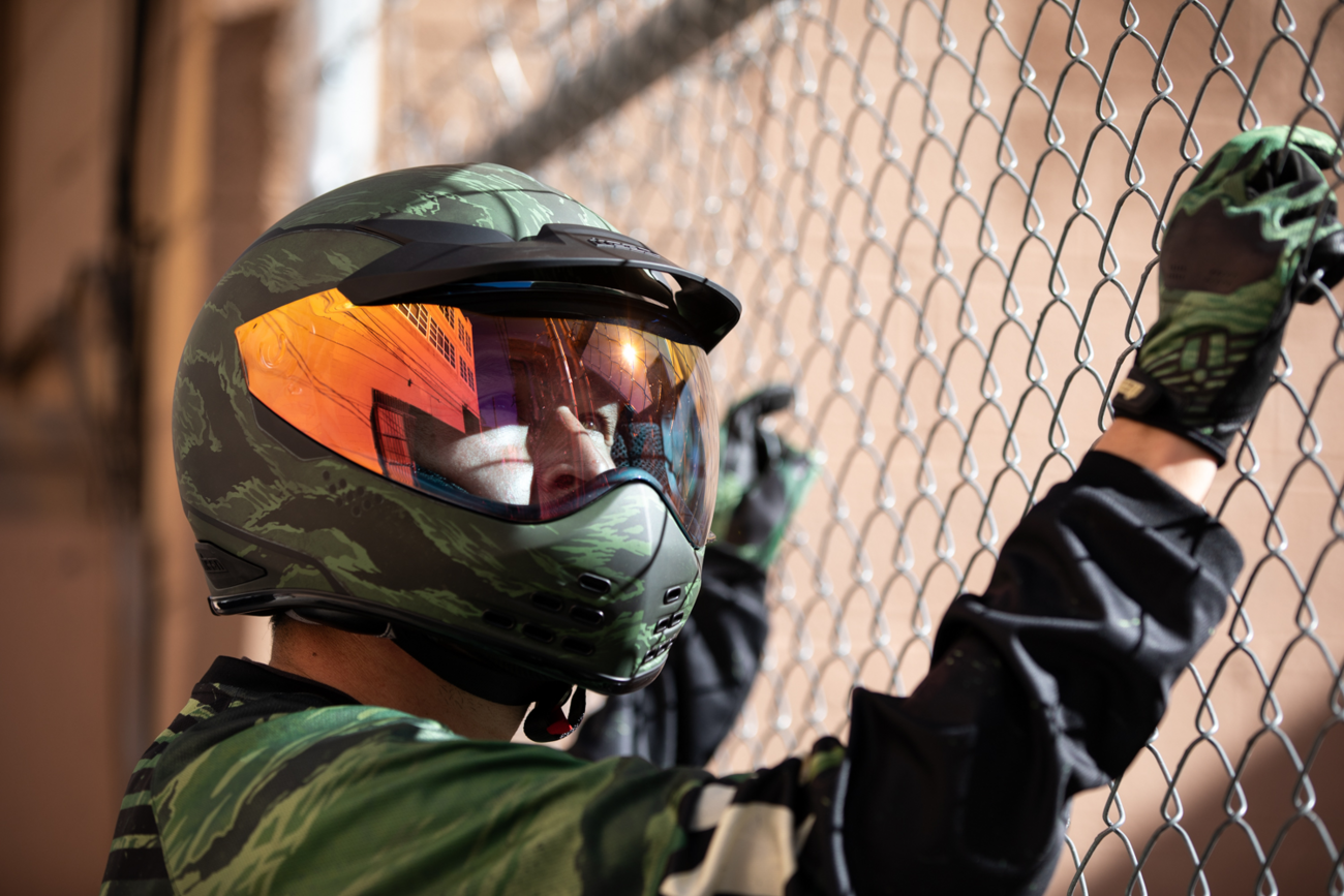 Bill's Exhausts ICON Domain™ Tiger's Blood green helmet in small size with bold tiger stripe design.