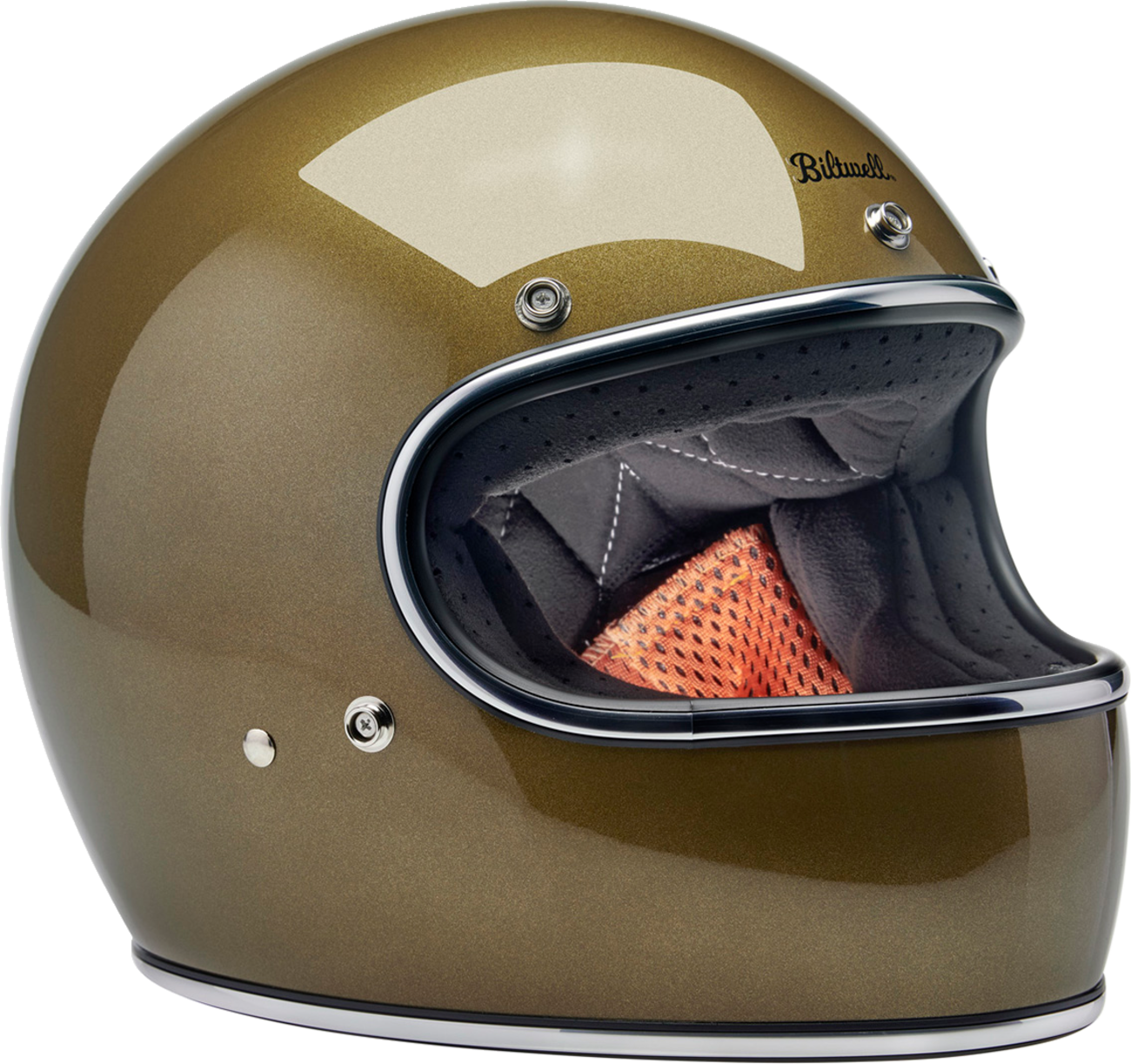BILTWell Gringo helmet in ugly gold finish, medium size, featuring a classic motorcycle helmet design with safety features.