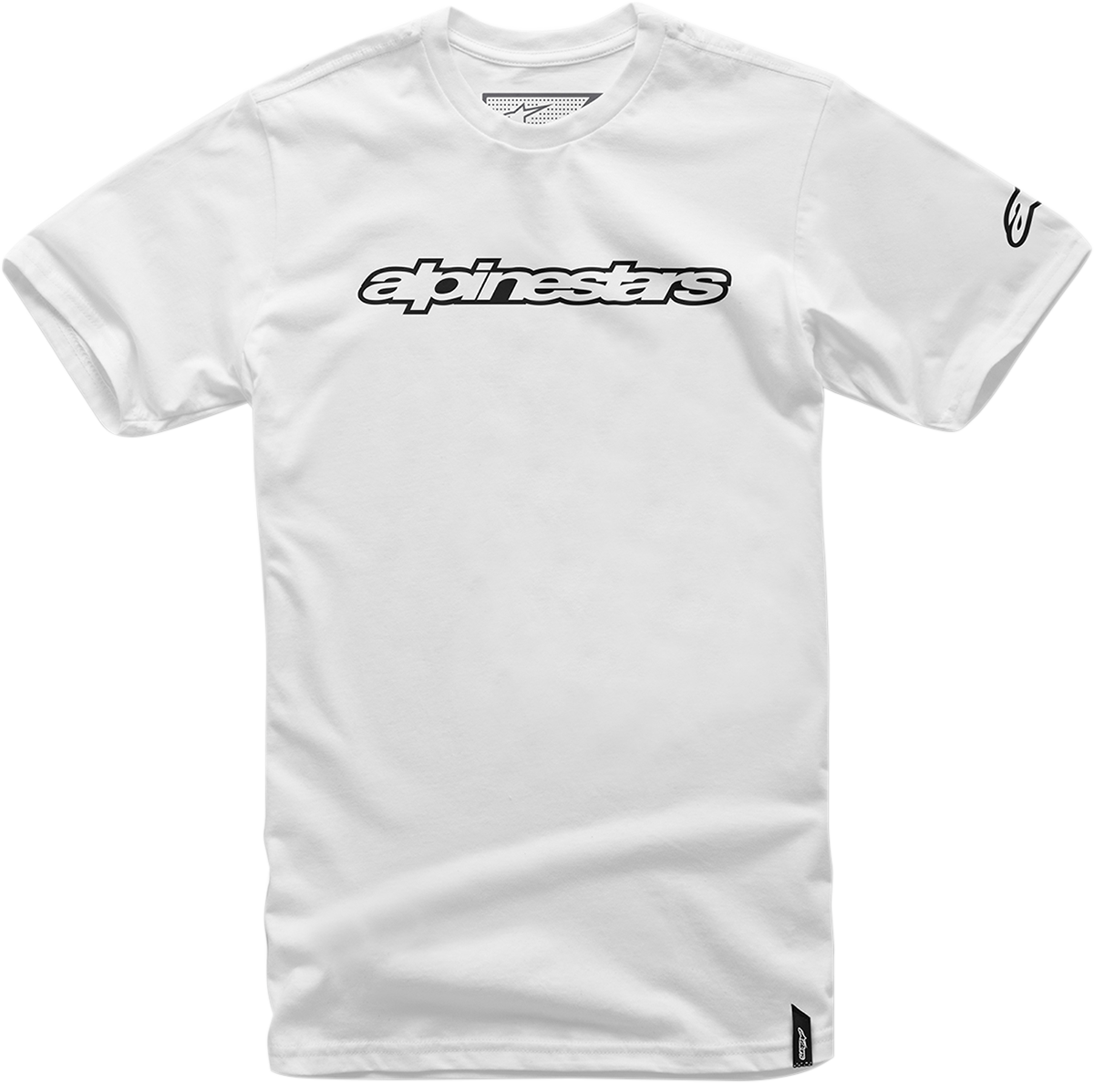 Alpinestars Wordmark T-Shirt in white and black, medium size, featuring the brand logo on the front.