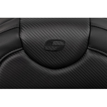 SADDLEMEN Roadsofa™ extended reach motorcycle seat by Bill's Exhausts, carbon fiber with black stitching, without backrest for FL 2008-2023
