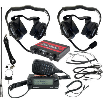 Bill's Exhausts NAVATLAS 2-Seat Intercom/Radio and Headset Kit in black, includes headset and communication components for motorcycle use.