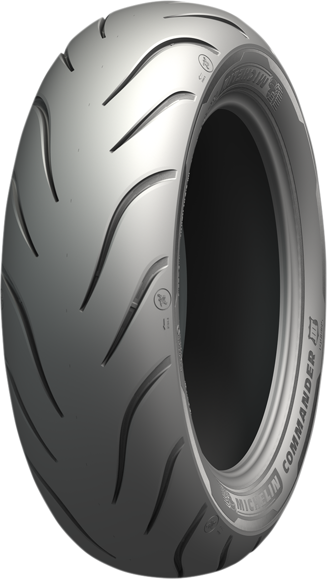 Michelin Commander III rear motorcycle tire MU85B16 77H with tread pattern and sidewall details.