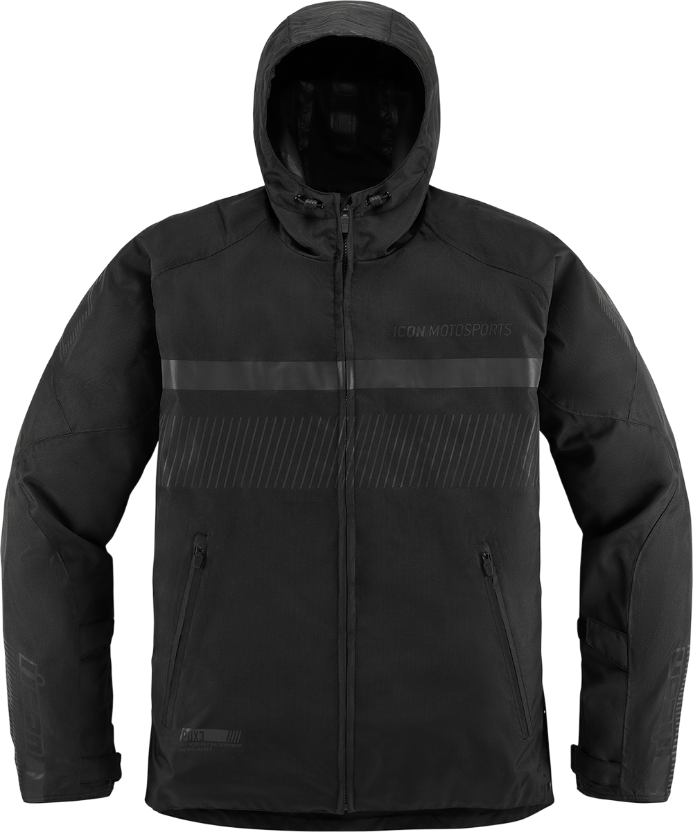 Black ICON PDX3™ jacket in XL size, showcasing its sleek design and durable fabric, from Bill's Exhausts.