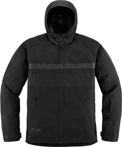 Black ICON PDX3™ jacket in XL size, showcasing its sleek design and durable fabric, from Bill's Exhausts.