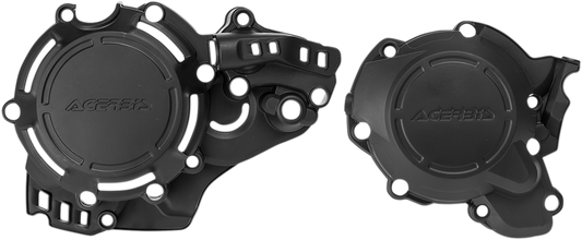 A black ACERBIS X-Power Cover Kit for KTM and Husqvarna motorcycles, showing the body cover with branding and mounting details.