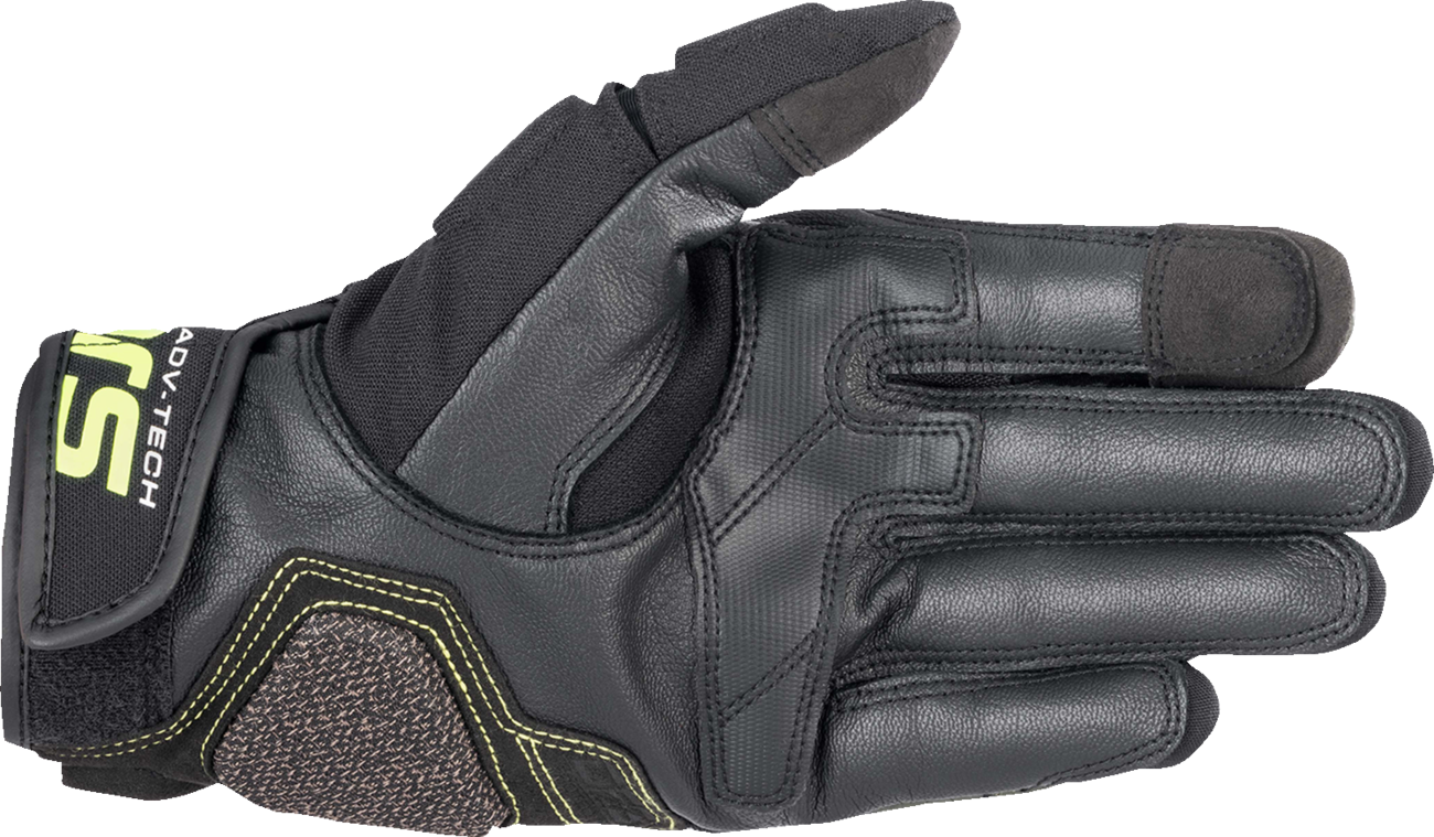Alpinestars Halo gloves in forest black and fluo yellow, small size, motorcycle riding gloves with protective features.
