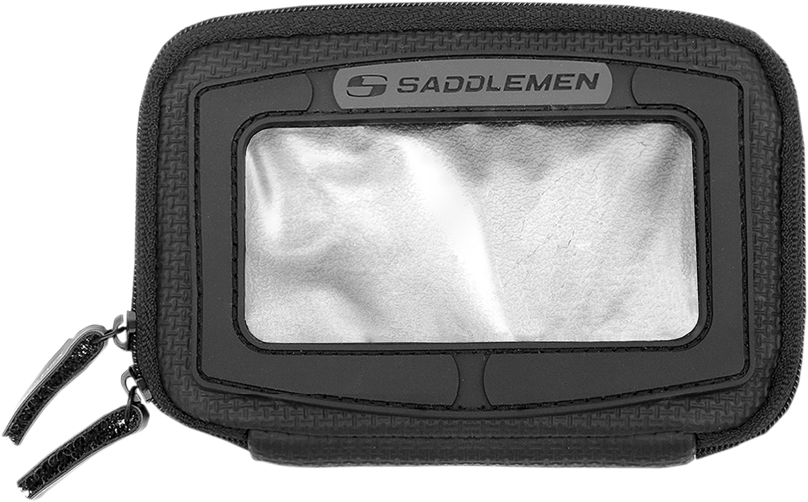 Bill's Exhausts SADDLEMEN E-Pak tank bag for motorcycles, shown mounted on a bike seat with secure straps and storage compartments.