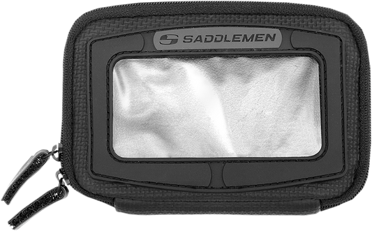 Bill's Exhausts SADDLEMEN E-Pak tank bag for motorcycles, shown mounted on a bike seat with secure straps and storage compartments.