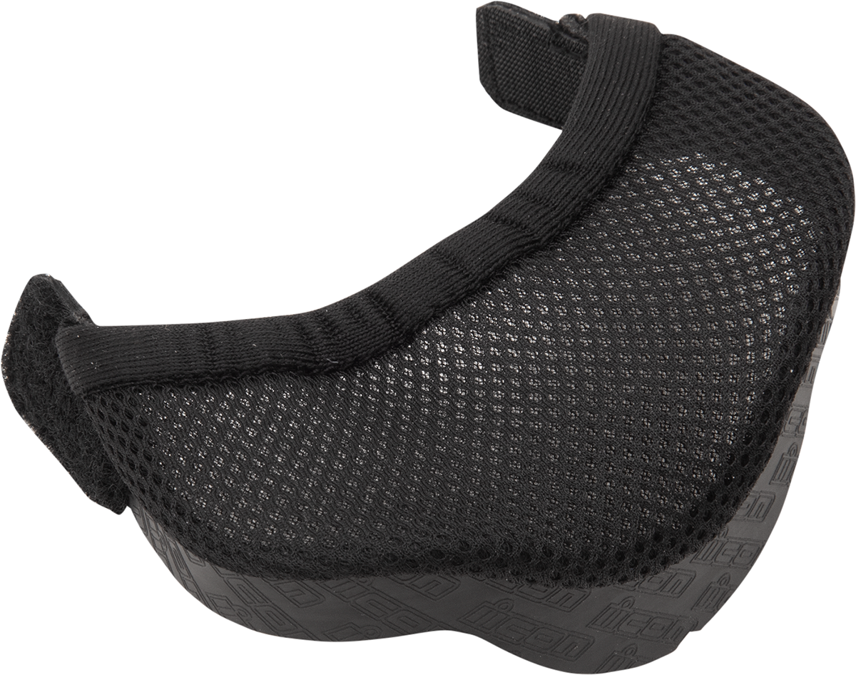 Gray ICON Variant Pro™ Chin Curtain for helmets, designed to fit Bill's Exhausts helmets, with a snug fit and durable material.