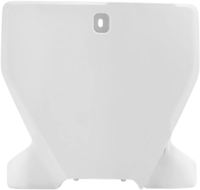 Acerbis front number plate in white for motorcycles, featuring the product's body design and branding details.