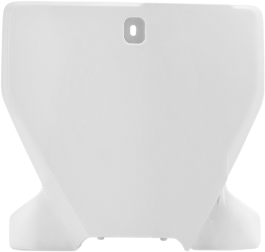 Acerbis front number plate in white for motorcycles, featuring the product's body design and branding details.
