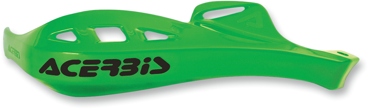 A pair of green ACERBIS Rally Profile handguards mounted on motorcycle handlebars, designed for off-road riding.