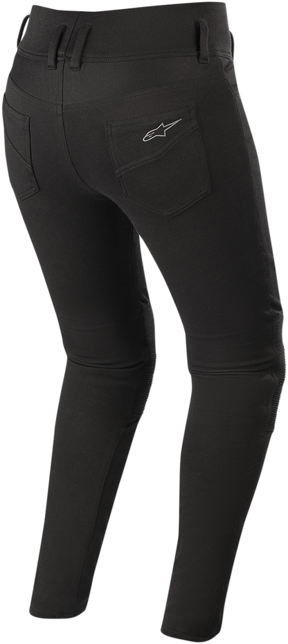 Alpinestars Stella Banshee black riding pants in 2XL with reinforced panels and sleek design, displayed on a plain background.