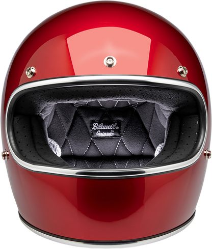 BILTWEEL Gringo helmet in metallic cherry red, XL size, featuring a glossy finish and secure strap, designed for motorcycle safety.
