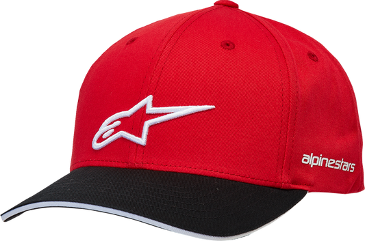 Alpinestars Rostrum Hat in red and black, one size, stylish cap with brand logo, displayed on a plain background