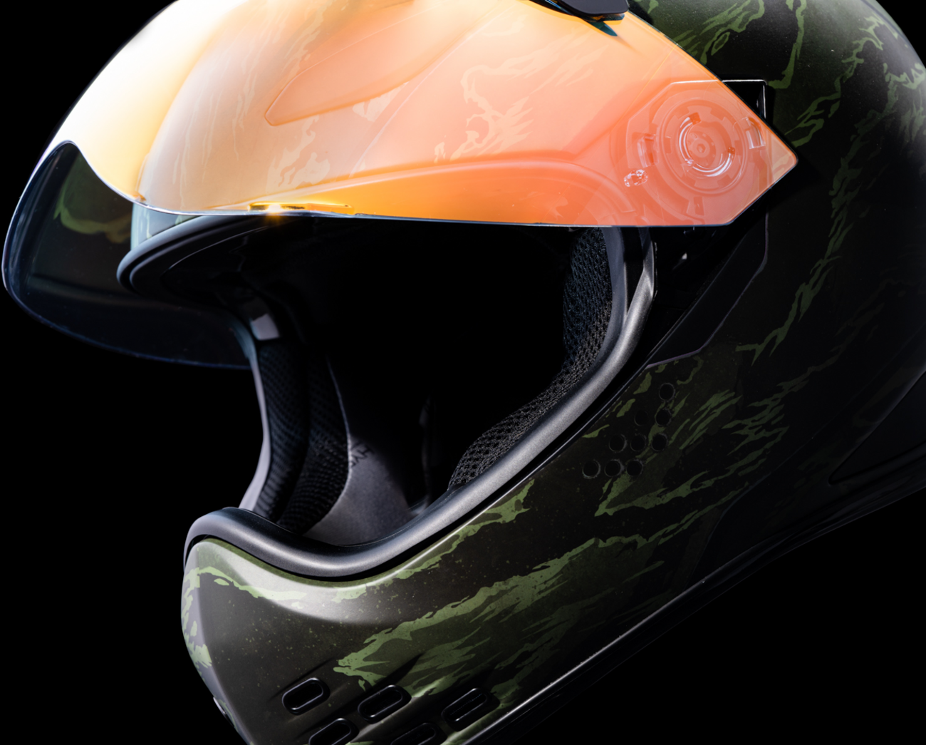 Bill's Exhausts ICON Domain™ Tiger's Blood green helmet in medium size, featuring bold tiger stripe design.