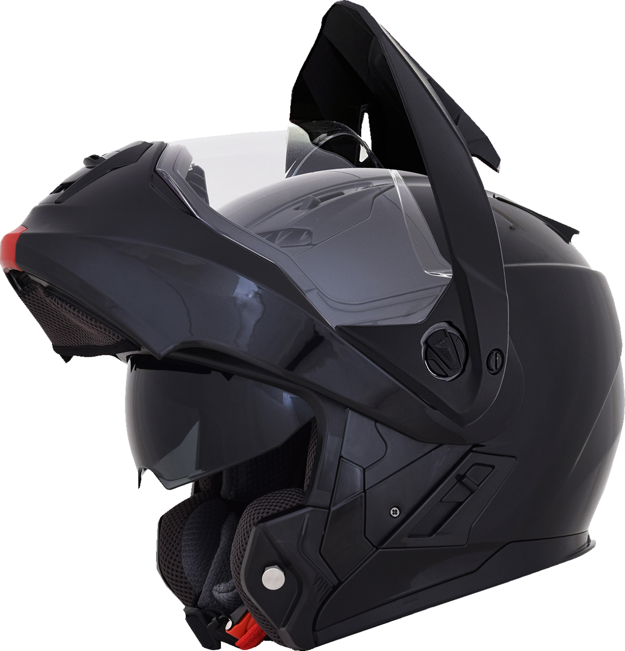 Gloss black AFX FX-111DS motorcycle helmet in small size with clear visor and aerodynamic design, branded by Bill's Exhausts.