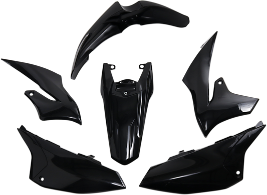 Black Acerbis standard replacement body kit for motorcycles, featuring sleek body panels and durable construction.