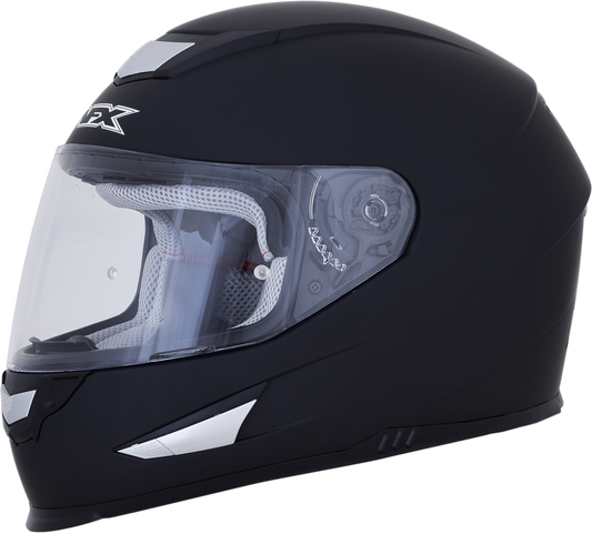 Matte black AFX FX-99 motorcycle helmet in 2XL size, featuring a sleek aerodynamic design and secure chin strap.