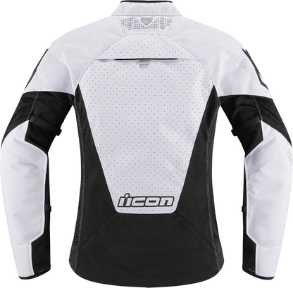 ICON Women's Mesh AF Jacket in white and black, small size, lightweight jacket with mesh panels, by Bill's Exhausts.