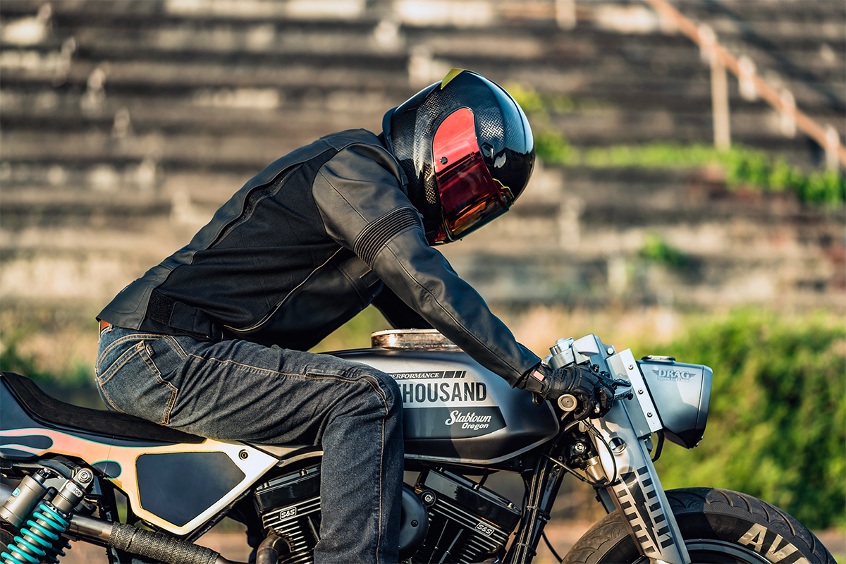 Black ICON Motorhead3™ jacket by Bill's Exhausts, showing front view with zipper and collar detail, in small size.