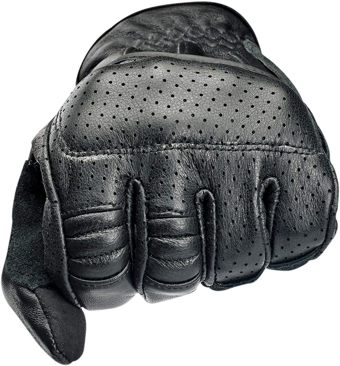 Black BILT WELL Borrego Gloves in large size, featuring durable leather construction and reinforced knuckles for motorcycle riding.