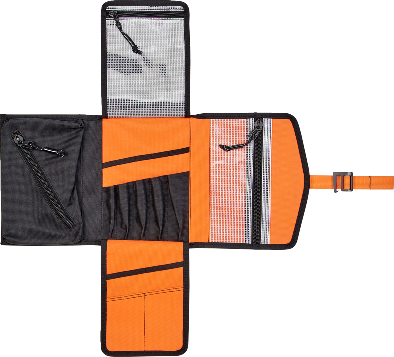 Black Biltwell Exfil-0 2.0 tool roll from Bill's Exhausts, body view with multiple compartments and durable canvas material.
