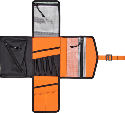 Black Biltwell Exfil-0 2.0 tool roll from Bill's Exhausts, body view with multiple compartments and durable canvas material.