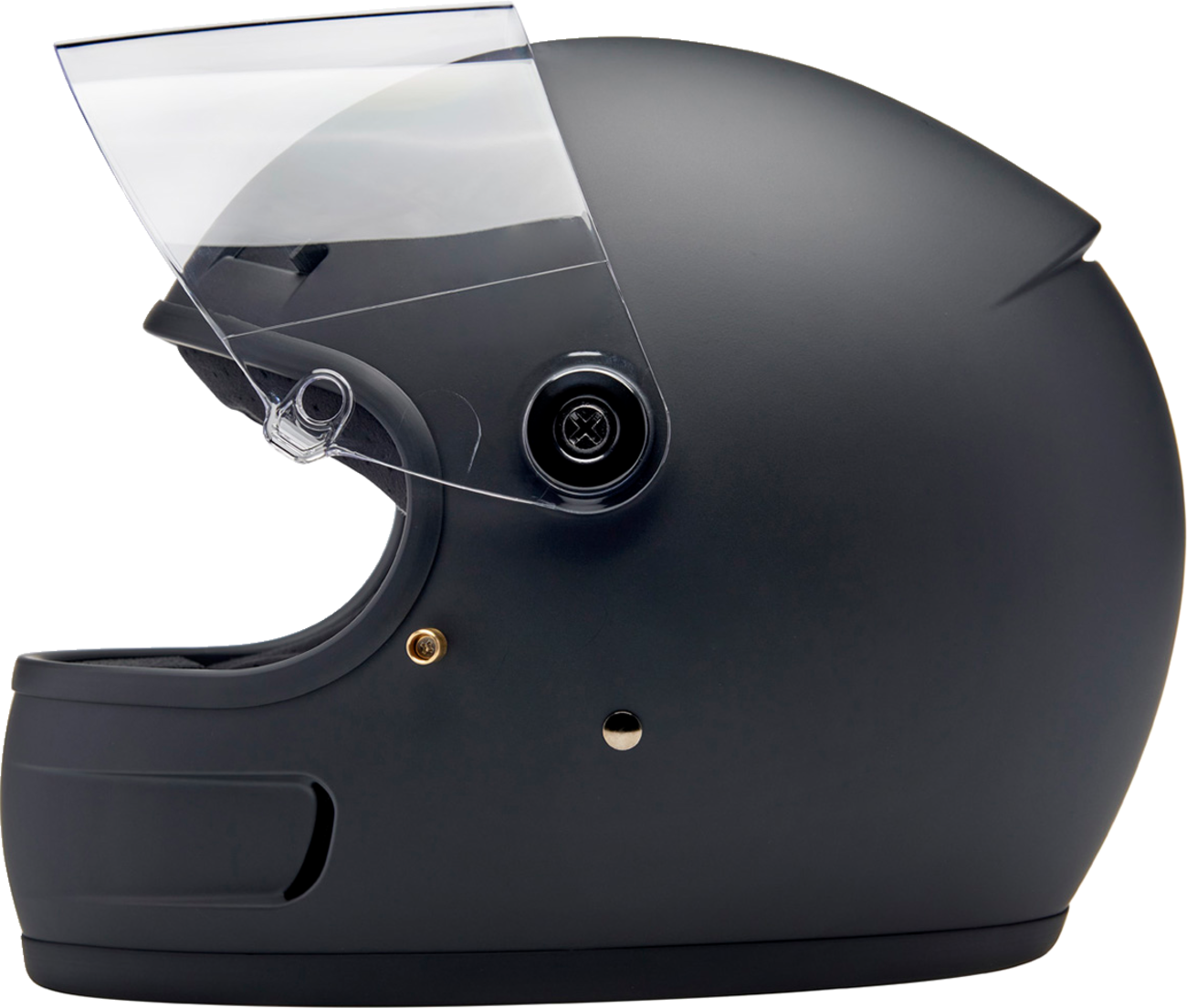 Biltwell Gringo SV helmet in flat black with large size, featuring a smooth, rounded design and secure strap closure.