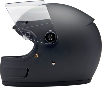 Biltwell Gringo SV helmet in flat black with large size, featuring a smooth, rounded design and secure strap closure.