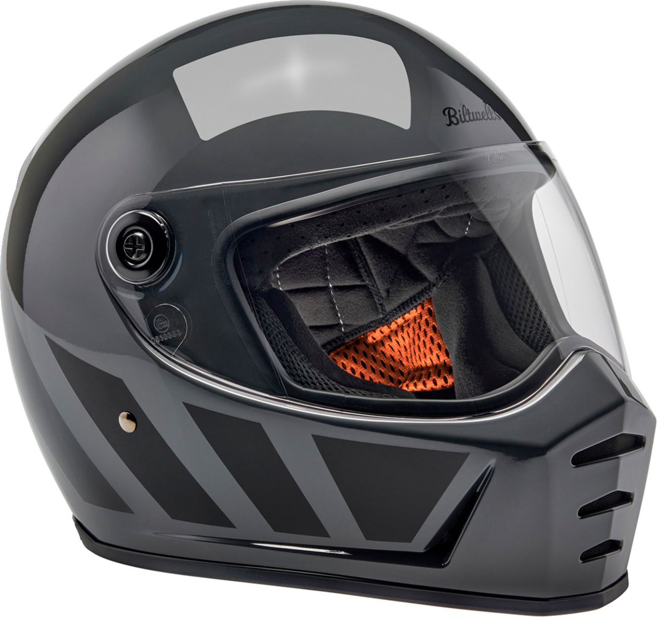 BILTWELL Lane Splitter Storm Gray Inertia motorcycle helmet with matte finish, XS size, featuring aerodynamic design and secure strap