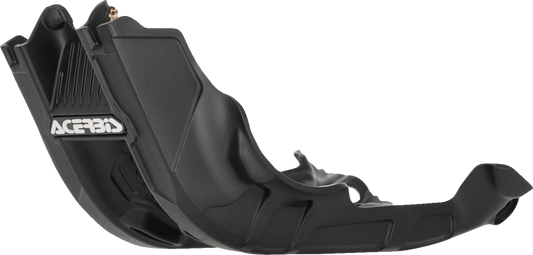 Black ACERBIS skid plate for KTM motorcycle, body protection part, durable and designed for off-road riding.
