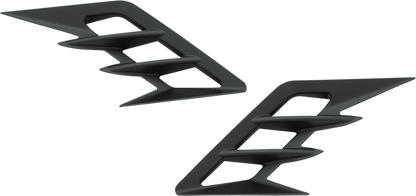 Show Chrome front fender vent filler accent in satin black for engine upgrade, featuring Bill's Exhausts branding.
