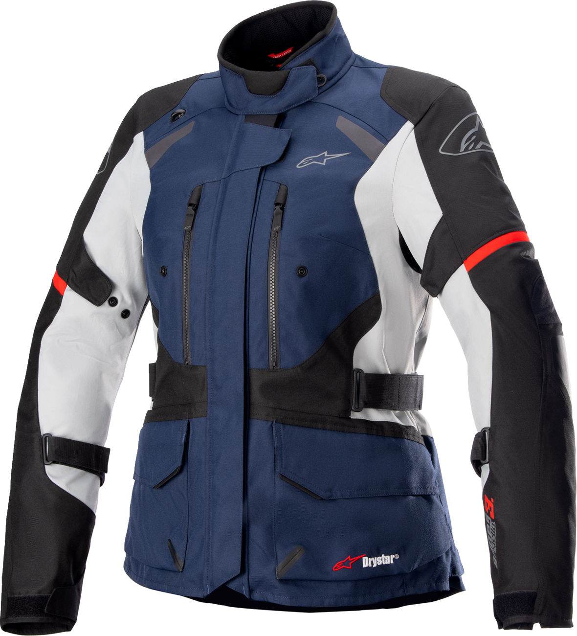 Blue and black Alpinestars Stella Andes v3 motorcycle jacket in medium, featuring protective design and stylish detailing.