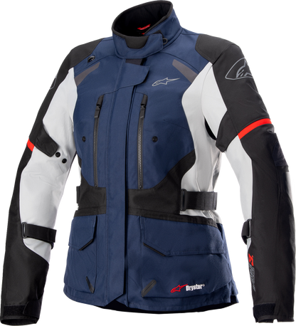 Blue and black Alpinestars Stella Andes v3 motorcycle jacket in medium, featuring protective design and stylish detailing.