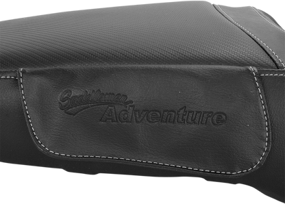 Black SADDLEMEN Adventure Tour Seat for Tiger 800, stitched one-piece standard motorcycle seat by Bill's Exhausts.