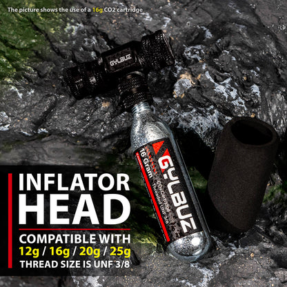 Hycline CO2 inflator set with six 16g cartridges for bike tires and inflatables, compact and easy-to-use.