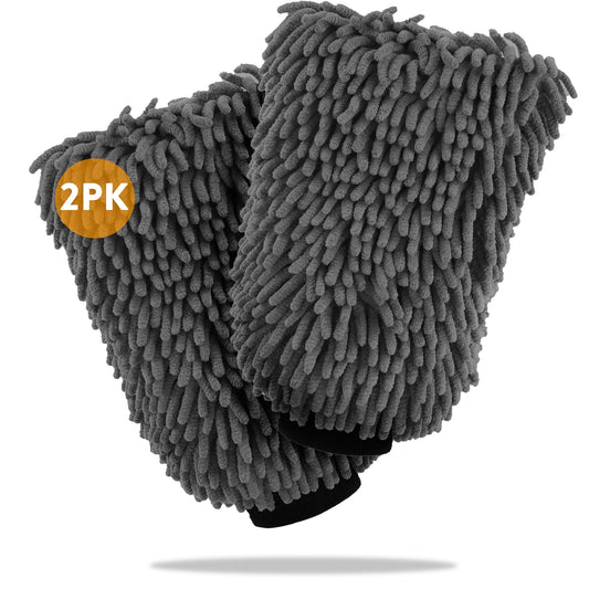 WASH&WHIPS Microfiber Chenille Car Cleaning Mitt - 2pk - Howling Moto